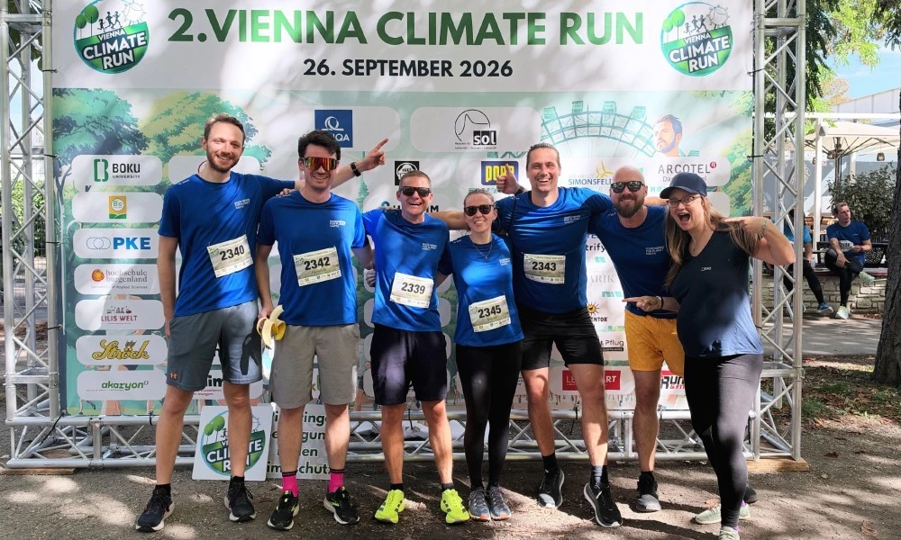 EWS Team beim Vienna Climate Run 2026 v.l.n.r.: Michael Brunthaler, Heinrich Halama, Markus Bernardi, Maria Wind, Peter Litzlbauer, Hannes Dillinger und Christiane Steinbacher